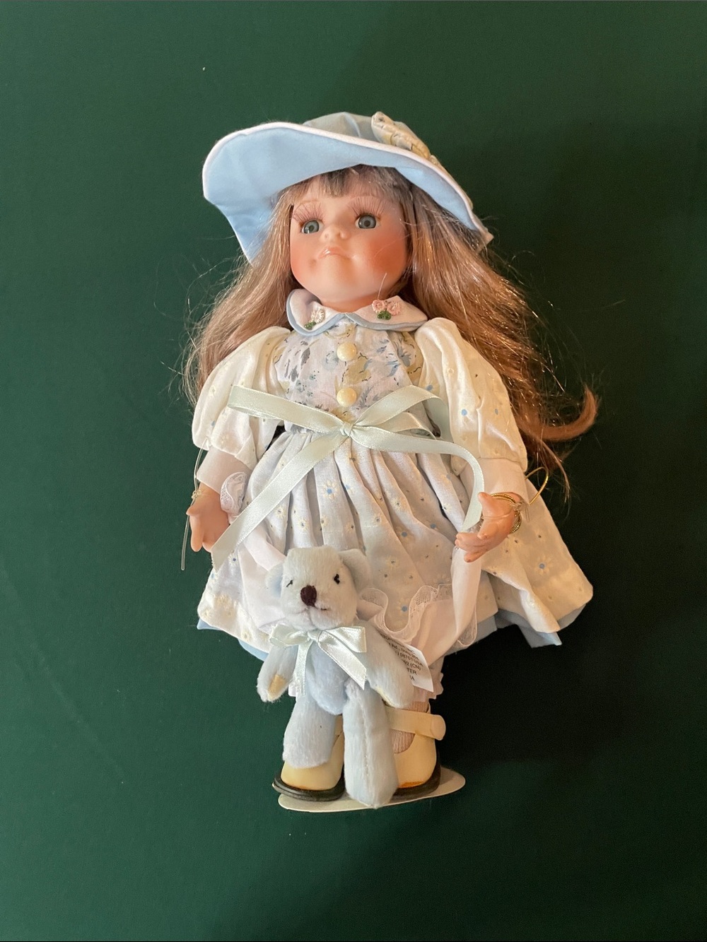 Classic Blue and White Baby Porcelain Doll with Teddy Accessory